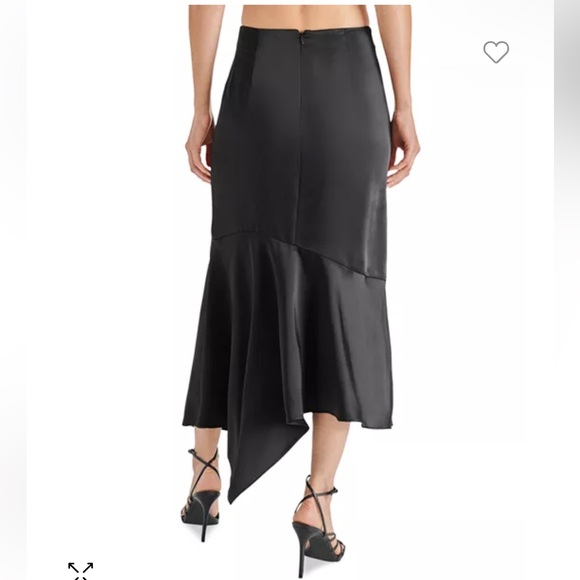NWT Steve Madden (REVOLVE) Louise Satin Asymmetrical Midi Skirt in Black - Picture 3 of 7